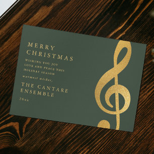 Cartão De Festividades Natal Música Clave de Sol Dourada Elegante