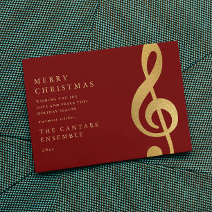 Cartão De Festividades Natal Musical Clef de Sol Elegante em Ouro