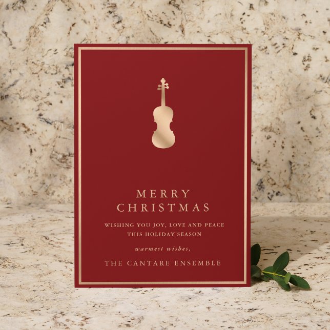 Cartão De Festividades Natal Musical de Violino de Ouro Simples e Elegant (Criador carregado)