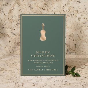 Cartão De Festividades Natal Musical de Violino de Ouro Simples e Elegant