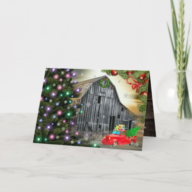 Cartão De Festividades Natal Na Árvore De Natal Da Fazenda Barn (Frente)