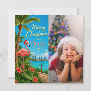 Cartão De Festividades Natal na Flórida com tema de Flamingo Tropical