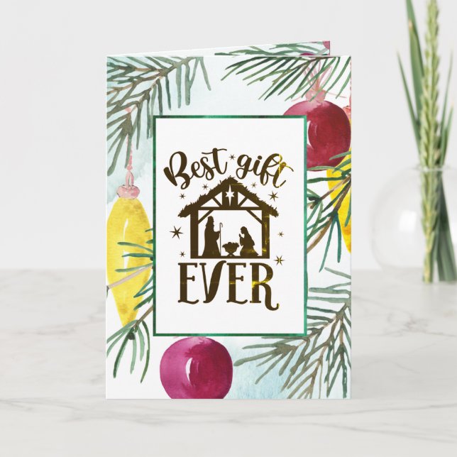 Cartão De Festividades Natal Natividade Melhor Presente Alguma Vez Árvore (Frente)