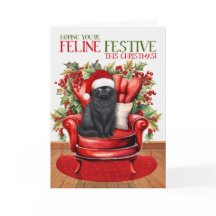 Natal Negro Fluffy Gato FELIZ Festivo