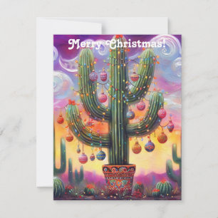 Cartão De Festividades Natal no Deserto Sudoeste Saguaro Cactus