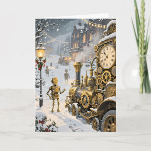 Cartão De Festividades Natal no Expresso de Inverno Steampunk