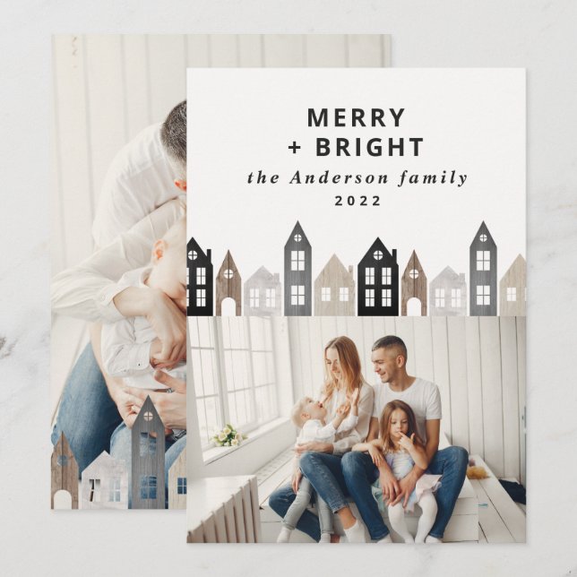 Cartão De Festividades Natal no Japão Moderno Casas Nórdicas 2 Fotografia (Frente/Verso)