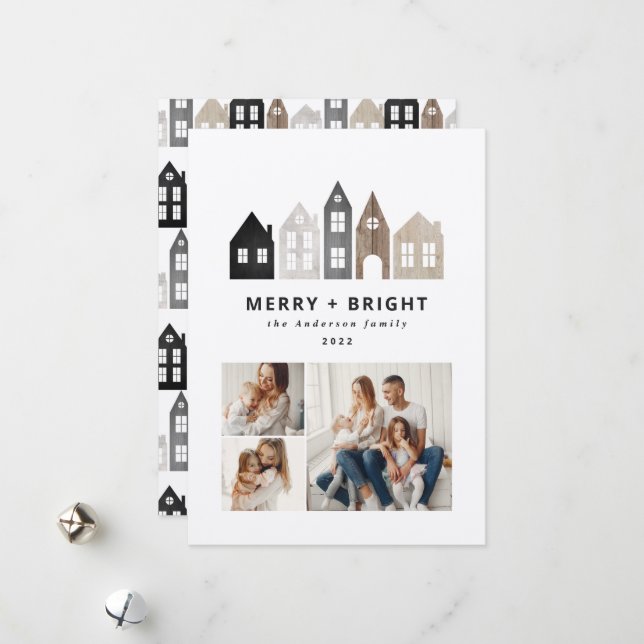 Cartão De Festividades Natal no Japão moderno Casas nórdicas 3 fotos (Frente/Verso In Situ)