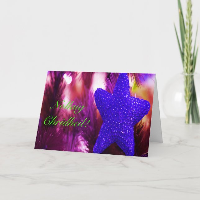 Cartão De Festividades Natal Nollaig Chridheil Blue Star II Feriado C (Frente)