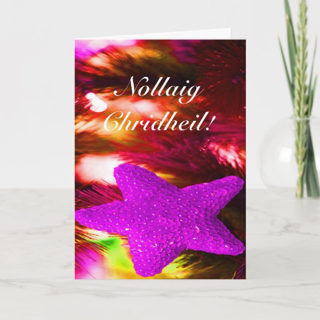 Cartão De Festividades Natal Nollaig Chridheil Purple Star I Feriado (Frente)