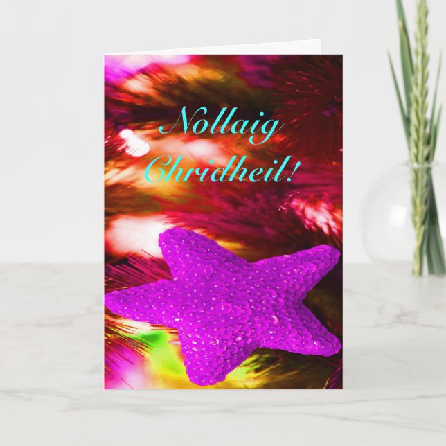 Cartão De Festividades Natal Nollaig Chridheil Purple Star II Feriado (Frente)