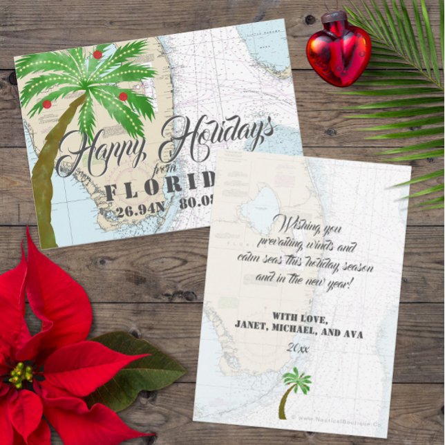 Cartão De Festividades Natal nos feriados tropicais da Flórida (Florida Custom Nautical Holiday Cards with Tropical Vibes )