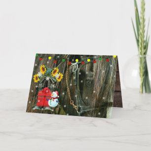 Cartão De Festividades Natal Ocidental Frosty, Snowman and Horse