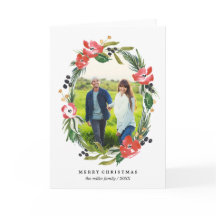 Natal oval floral da foto | da aguarela chique