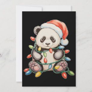 Cartão De Festividades Natal Panda Fofo Luzes de Natal Chapéu do Papai No