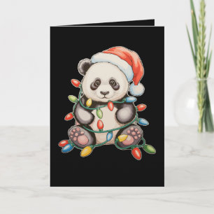 Cartão De Festividades Natal Panda Fofo Luzes de Natal Chapéu do Papai No
