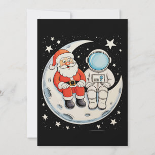 Cartão De Festividades Natal Papai Noel Astronauta Lua Espaço Xmas Feriad