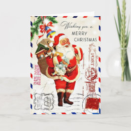 Cartão De Festividades Natal Papai Noel Bonito Vintage