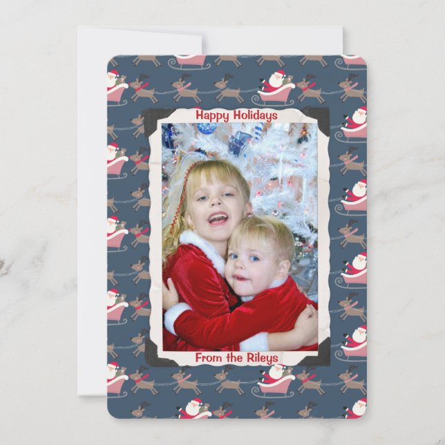 Cartão De Festividades Natal Papai Noel com quadro de fotos antigo (Frente)