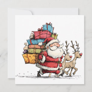 Cartão De Festividades Natal Papai Noel Simples Vintage Retrô