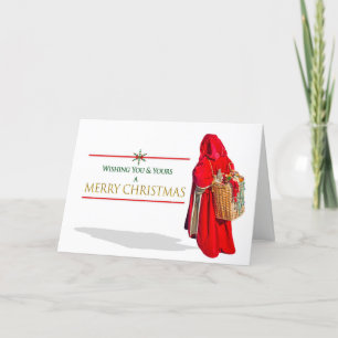 Cartão De Festividades NATAL - Papais noeis de vinheta com cesta de brinq