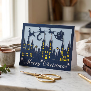 Cartão De Festividades Natal Papercut Papai Noel Rena Cidade
