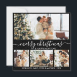 Cartão De Festividades Natal para a Colagem de Fotografias do Elegante Bl<br><div class="desc">Cartão de Férias de Natal Merry Script de Natal Mínimo para Caligrafia Negra e Branca 4 Mínima. Este modelo de cartão de fotos, festivo, minimalista, cômico, de quatro (4) imagens apresenta uma bonito colagem fotográfica e diz "Feliz Natal e Feliz ano novo"! O texto de saudação de "Feliz Natal" é...</div>