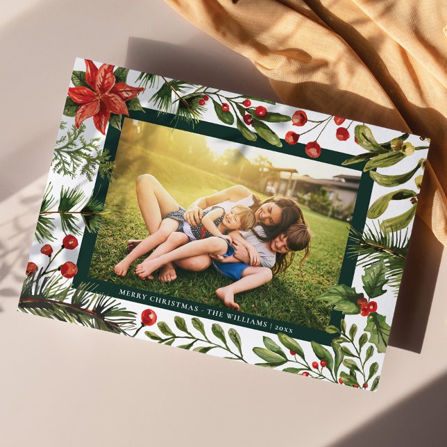 Cartão De Festividades Natal para a Família Botânica Floral (Poinsettia Family Photo Greetings Card)