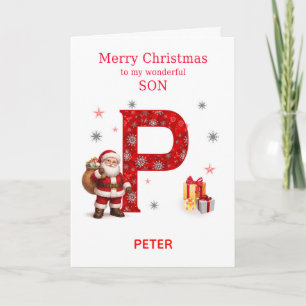Cartão De Festividades Natal Para Filho Adicione um Nome que Começa com P