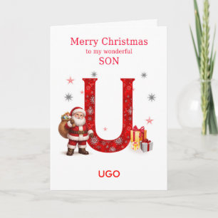 Cartão De Festividades Natal para Filho Adicione um Nome que Começa com U