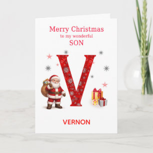 Cartão De Festividades Natal para Filho Adicione um Nome que Começa com V