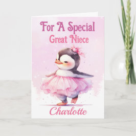 Cartão De Festividades Natal para o Excelente Niece Penguin Pink Ballerin