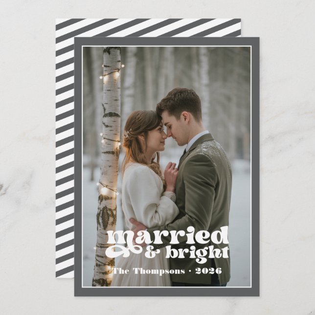 Cartão De Festividades Natal para o Newlyweds das Cinzas e Brancas (Frente/Verso)