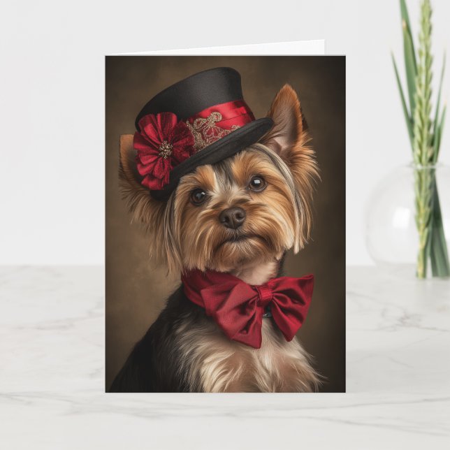 Cartão De Festividades Natal para o Yorkie vitoriano (Frente)