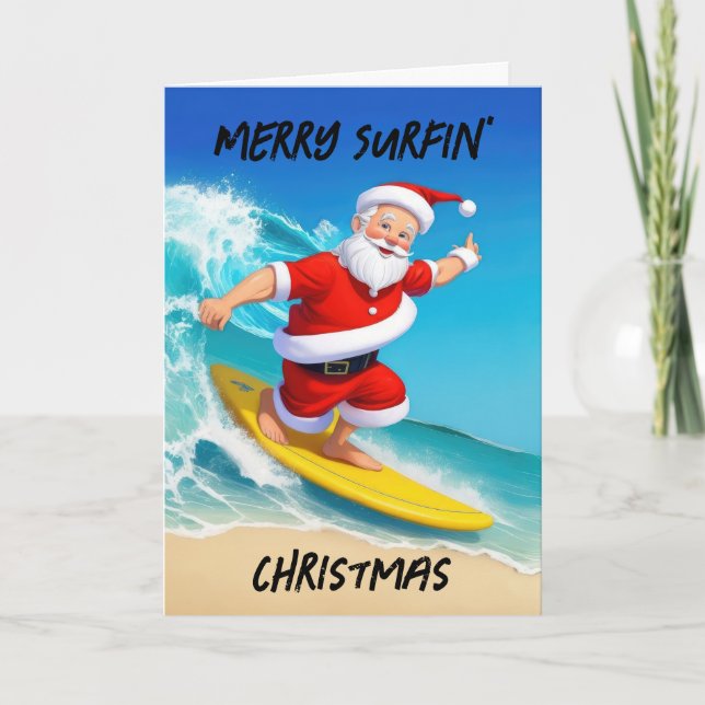 Cartão De Festividades Natal para Papais noeis de surfe (Frente)