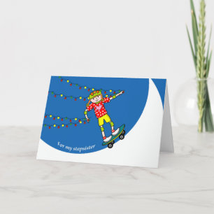 Cartão De Festividades Natal para Stepirmã, Skateboarder e Luzes