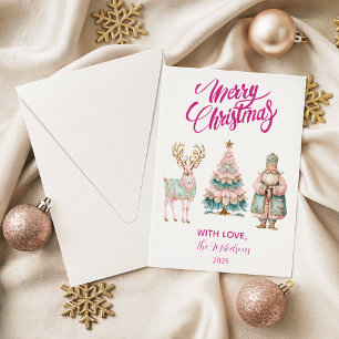 Cartão De Festividades Natal Pastel com Papai Noel e Rena