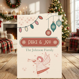 Cartão De Festividades Natal Personalizado Anjo Retro Paz e Alegria
