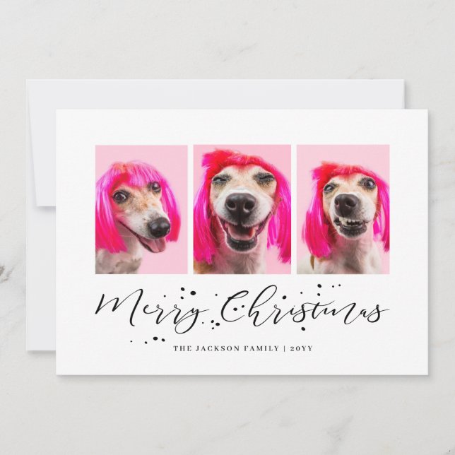 Cartão De Festividades Natal Personalizado com 3 Fotos do seu Animal de E (Frente)