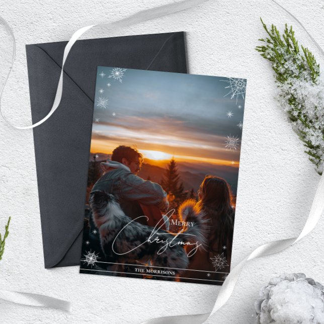 Cartão De Festividades Natal Personalizado com Flocos de Neve Geométricos (Criador carregado)