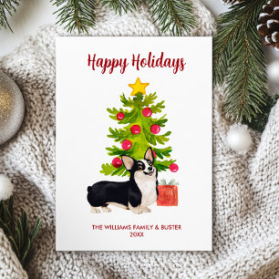 Cartão De Festividades Natal Personalizado da Família com Cachorro Corgi