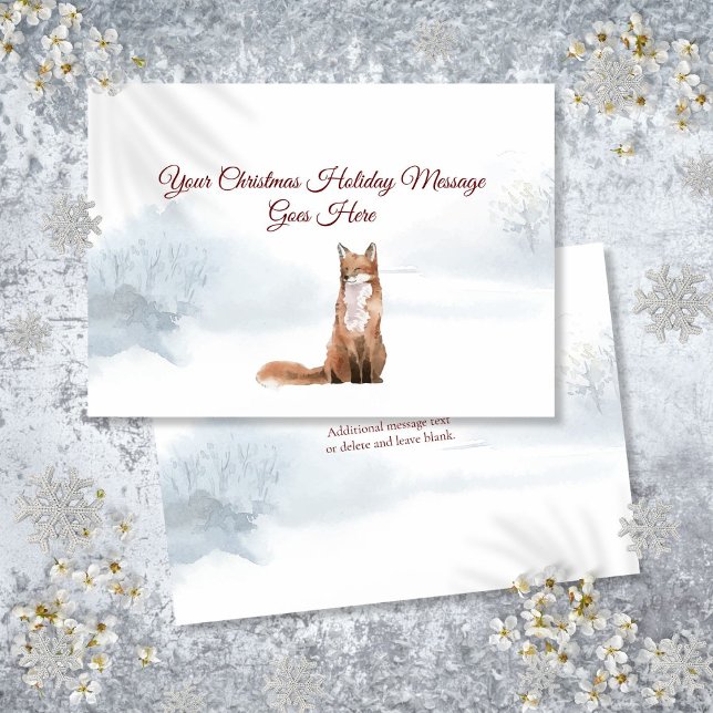 Cartão De Festividades Natal personalizado da Fox Elegante de inverno (Personalized Winter Fox Elegant Script Christmas Holiday Card)