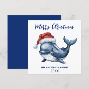 Cartão De Festividades Natal Personalizado de Baleia Náutica com Chapéu d