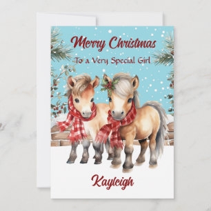 Cartão De Festividades Natal Personalizado de Pônei em Aquarela