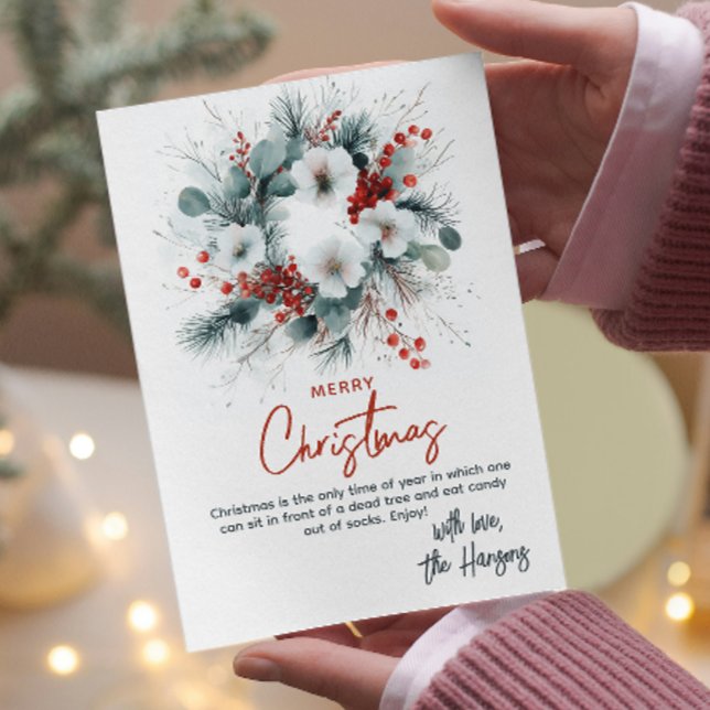 Cartão De Festividades Natal Personalizado do Buquê Floral Azul e Vermelh (Criador carregado)