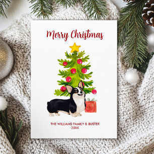 Cartão De Festividades Natal Personalizado do Cão Corgi