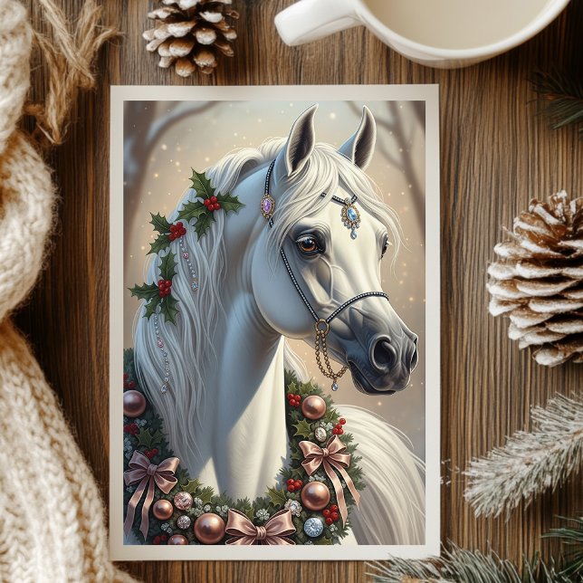 Cartão De Festividades Natal Personalizado do Cavalo Branco Festivo (Criador carregado)