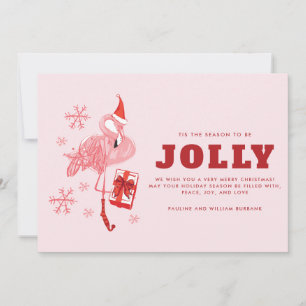 Cartão De Festividades Natal Personalizado do Flamingo Rosa Moderno