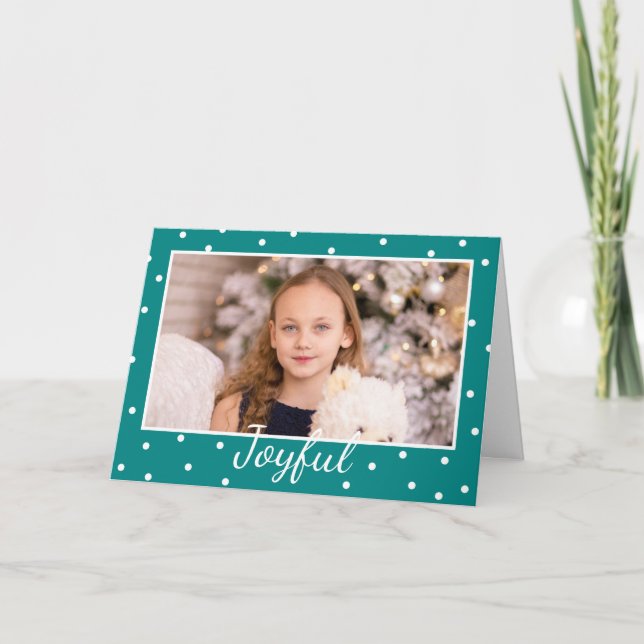 Cartão De Festividades Natal Personalizado do Teal Blue alegre (Frente)