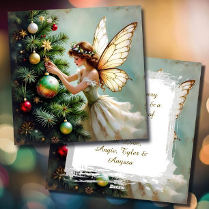 Cartão De Festividades Natal Personalizado Encantado de Fadas Vintage